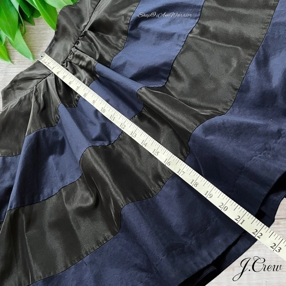 J.Crew Collection silk-cotton black & midnight navy striped rugby a-line skirt